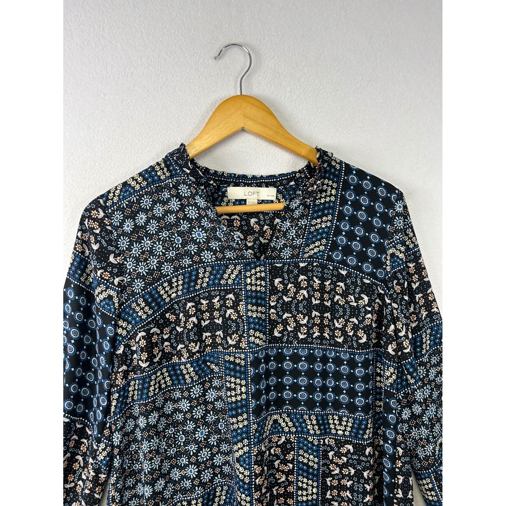Loft Petite Patchwork Floral Print Button Neck Bl… - image 5